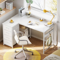 48 inch Computer Desk with 4 Fabric Drawers — Home Office Desks with Storage, Writing Desk with Side Hook,  Desk Study/Work Table for Bedroom and Small Space, White