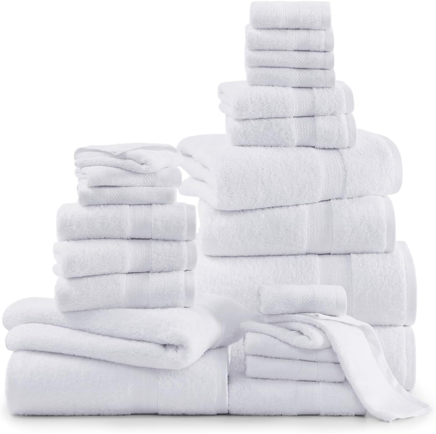 Casa Platino 100% Ring-Spun Cotton Bath Towels Set of 24 - 2 Bath Sheets, 2 Gym Towel, 2 Bath, 4 Fingertip, 6 Hand, 8 Washcloths, Gentle on Body, Quick Dry, Everyday Use – White