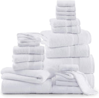 Casa Platino 100% Ring-Spun Cotton Bath Towels Set of 24 - 2 Bath Sheets, 2 Gym Towel, 2 Bath, 4 Fingertip, 6 Hand, 8 Washcloths, Gentle on Body, Quick Dry, Everyday Use – White