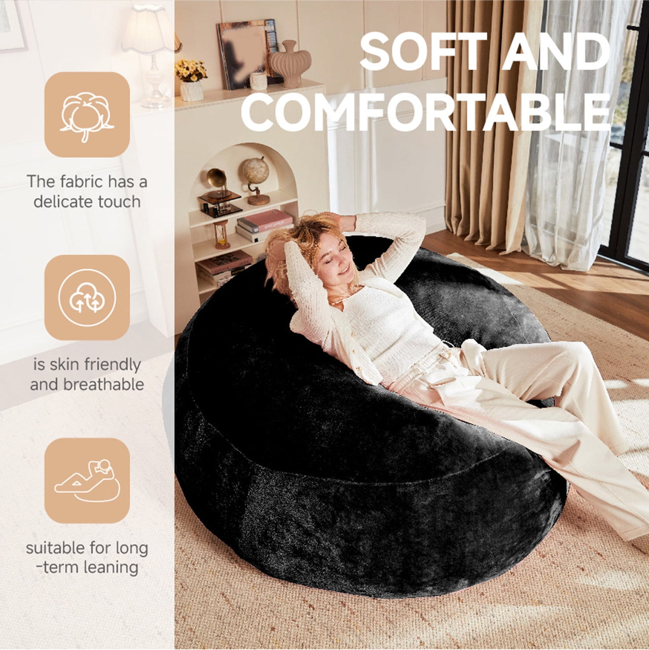 zyoiszvq 3ft Bean Bag Chair for Adults with Filling Memory Foam,Adult Bean Bag Chair with Removable Flannel Cover,Living Room,Bedroom,Dorm