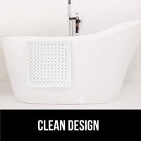 GORILLA GRIP Patented Bath Tub Shower Mat, Machine Washable Bathtub Floor Liner Mats, Suction Cups and Drain Holes to Keep Tubs Clean, Soft on Feet, Bathroom Essentials, 35x16 Inch, Clear