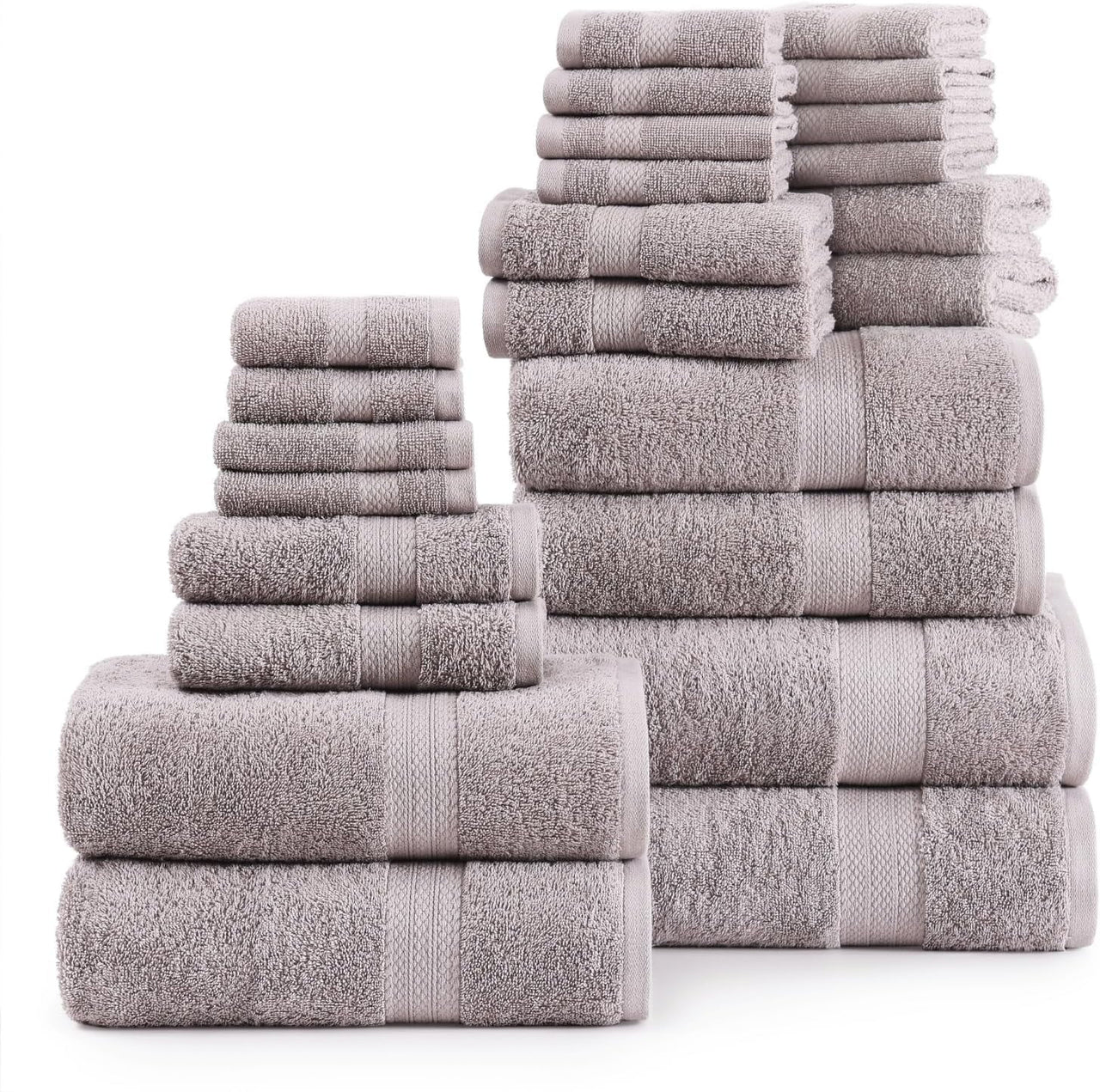 Casa Platino 100% Ring-Spun Cotton Bath Towels Set of 24 - 2 Bath Sheets, 2 Gym Towel, 2 Bath, 4 Fingertip, 6 Hand, 8 Washcloths, Gentle on Body, Quick Dry, Everyday Use – White