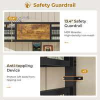 Afuhokles Loft Twin Size Bed with Desk, LED Lights and Charging Station, Metal Loft Bed Frame with Fabric Drawers and Shelves, Black