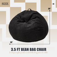 3.5FT Bean Bag Chair Adult Bean Bag Chair Large Bean Bag Chair with Filler Included Teardrop Bean Bag Chair with Removable Cover for Bedroom Living Room - (Large, Black)