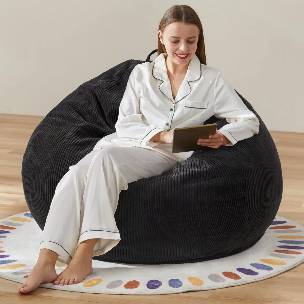 3.5FT Bean Bag Chair Adult Bean Bag Chair Large Bean Bag Chair with Filler Included Teardrop Bean Bag Chair with Removable Cover for Bedroom Living Room - (Large, Black)