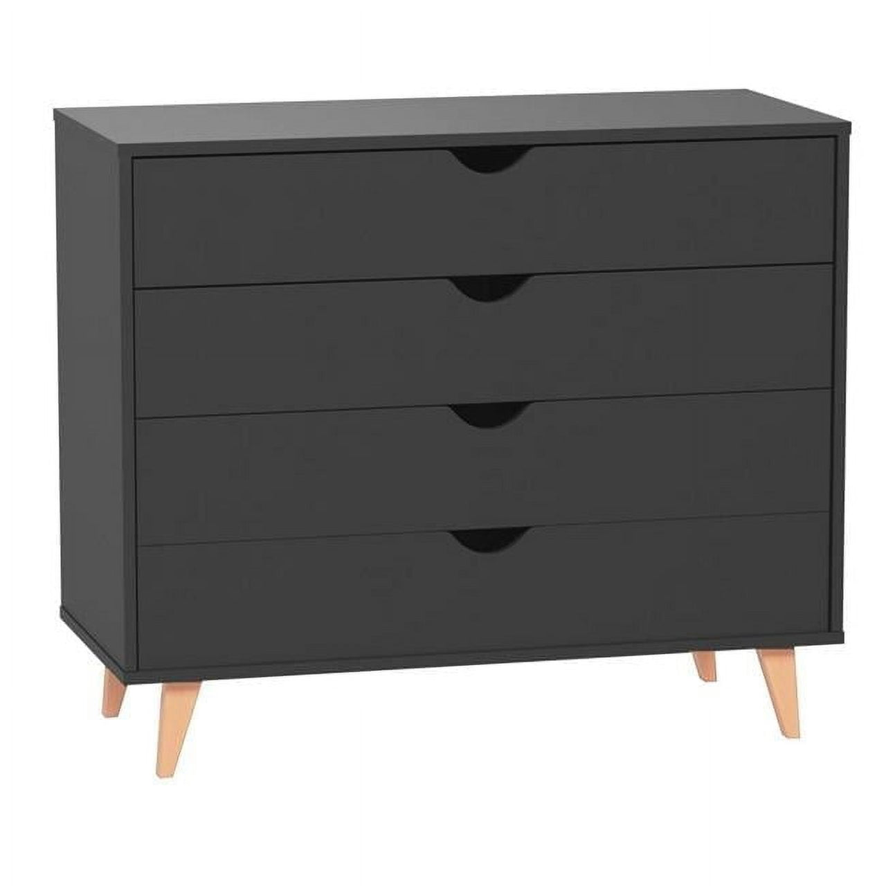35 in. Solid Wood Four Drawer Standard Dresser, Black