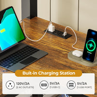 Afuhokles Loft Twin Size Bed with Desk, LED Lights and Charging Station, Metal Loft Bed Frame with Fabric Drawers and Shelves, Black