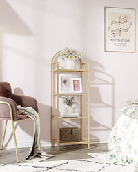 4 Tier Bookcase Bookshelf, Tempered Glass Bookshelves, Slim Shelving Unit for Bedroom, Bathroom