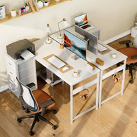 48 inch Computer Desk with 4 Fabric Drawers — Home Office Desks with Storage, Writing Desk with Side Hook,  Desk Study/Work Table for Bedroom and Small Space, White