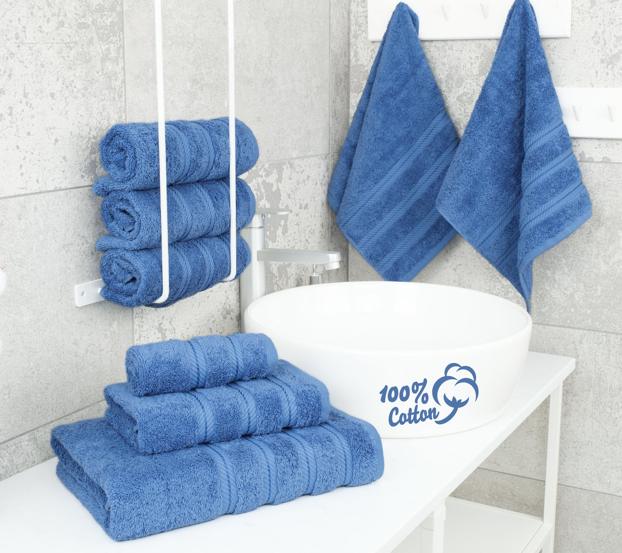 American Soft Linen Turkish 6 Piece Towel Set, 100% Cotton Premium Soft Bathroom Towels, Electric Blue