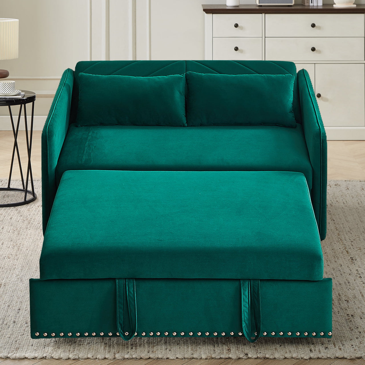 55" Convertible Sleeper Sofa Bed,3 in 1 Convertible Sleeper Loveseat with USB Ports,Modern Velvet Pull Out Sofa Bed with 2 Pillows and Rivet Design for Living Room Furniture,Gray