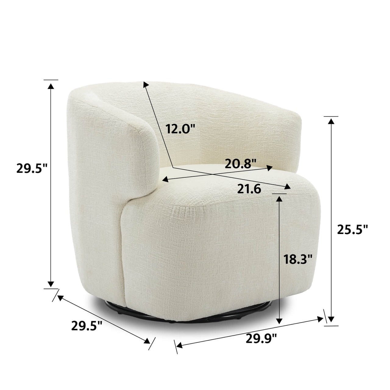 30" Wide Chenille Upholstered Swivel Accent Chair Boucle Swivel Barrel Chair
