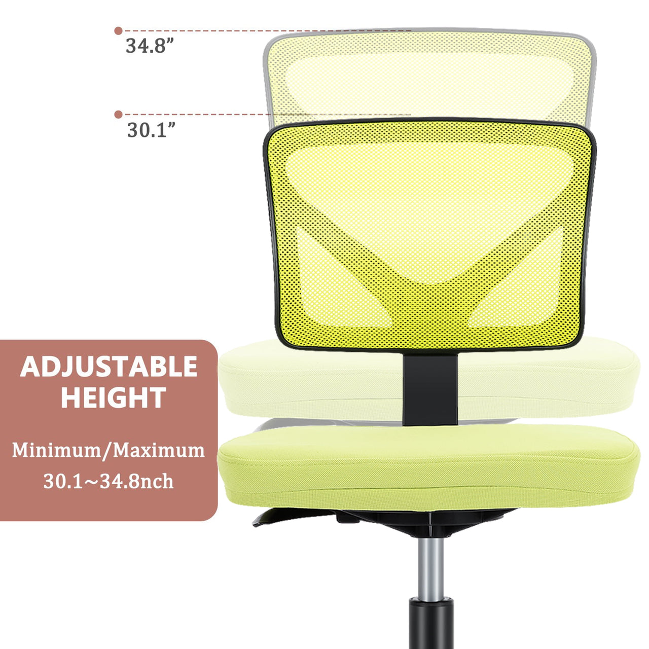 Yoyomax Computer Chair, Armless Ergonomic Desk Chair, Adjustable Swivel Small Office Chair with Lumbar Support and Wheels for Small Spaces, Green