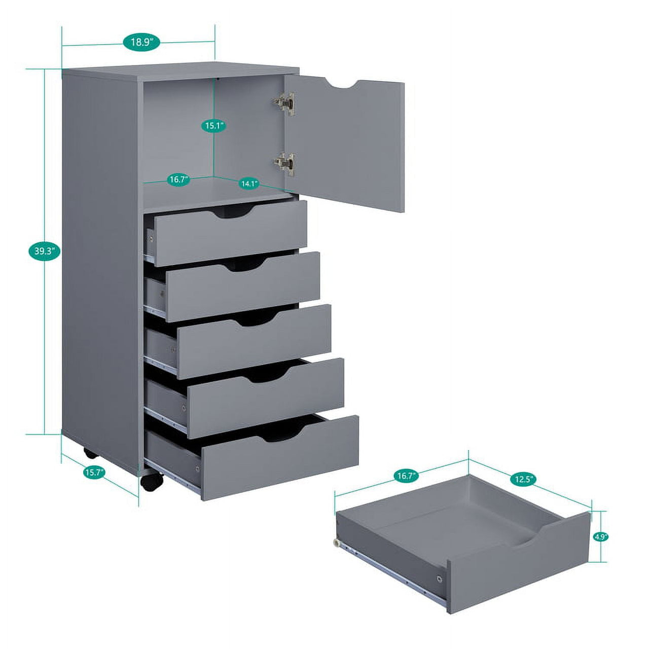 6 Drawer Dresser, Tall Dressers for Bedroom, Kids Dresser with Wheels, Storage Shelves with Drawers, Small Dresser for Closet, Makeup Dresser with 180 lbs Capacity - Grey