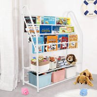 aboxoo Metal Kids Bookshelf Freestanding Bookcase for Children Room 32 in Toy Organizer Large Modern Minimalist White Stable Metel Bookstore Bedroom, Living, Library Book Unit Storage