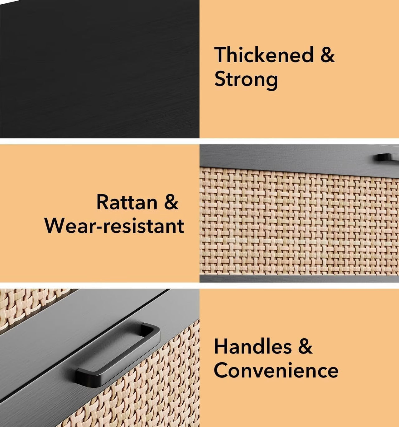 4 Drawer Dresser for Bedroom, Rattan Modern Closet Dressers Chest of Drawers, Wood Dresser for Closet, Living Room, Hallway