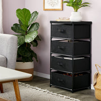 4-Tier Tall Closet Dresser with Drawers - Clothes Organizer and Small Fabric Storage for Bedroom (Black)