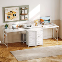 48 inch Computer Desk with 4 Fabric Drawers — Home Office Desks with Storage, Writing Desk with Side Hook,  Desk Study/Work Table for Bedroom and Small Space, White