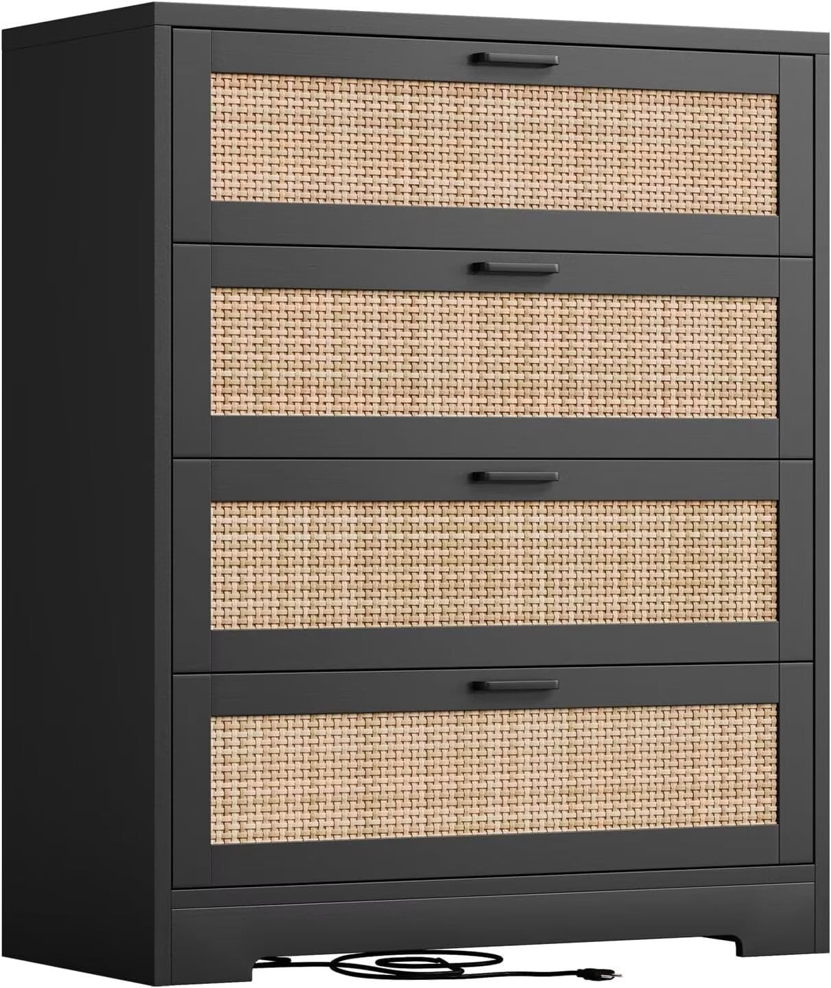 4 Drawer Dresser for Bedroom, Rattan Modern Closet Dressers Chest of Drawers, Wood Dresser for Closet, Living Room, Hallway