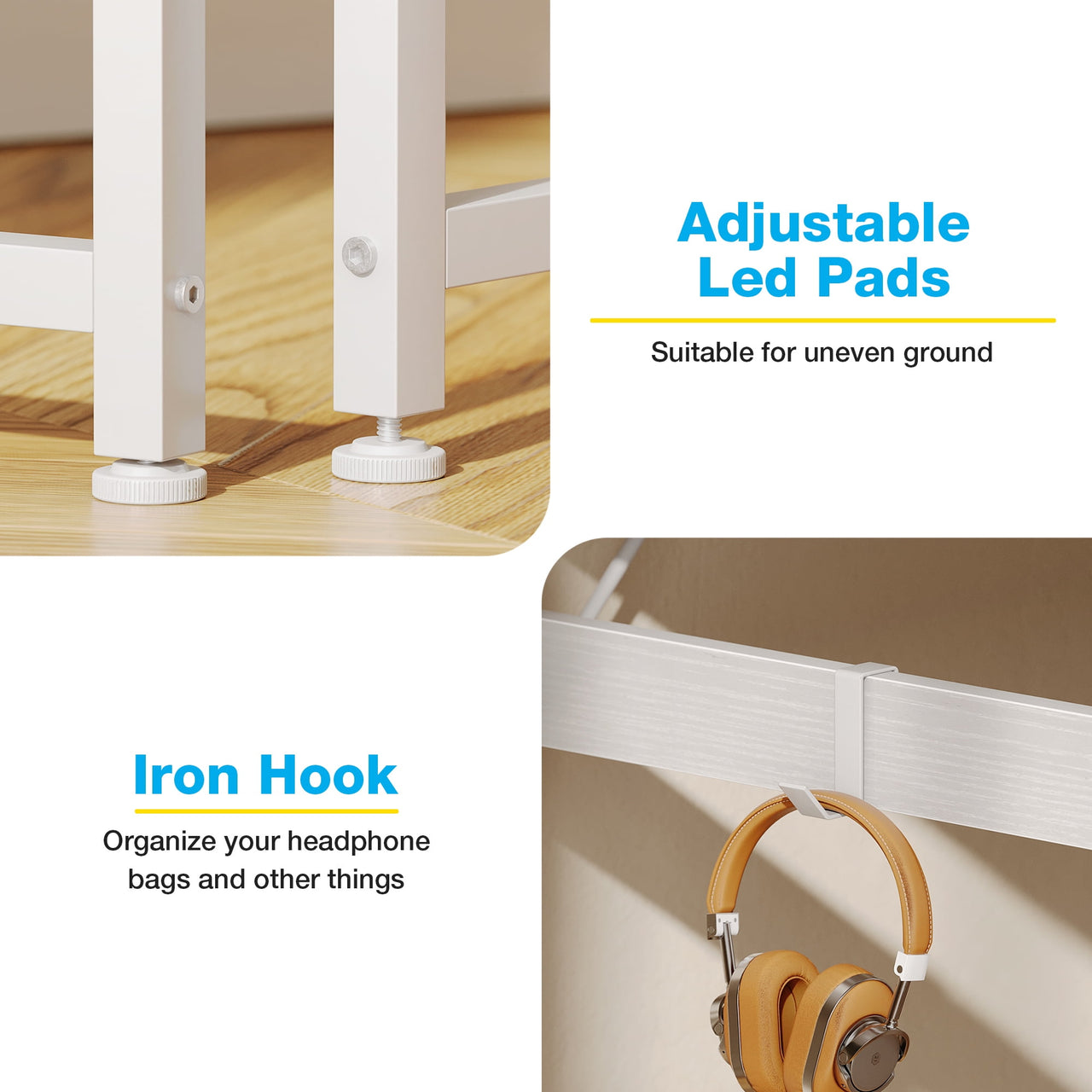 48 inch Computer Desk with 4 Fabric Drawers — Home Office Desks with Storage, Writing Desk with Side Hook,  Desk Study/Work Table for Bedroom and Small Space, White