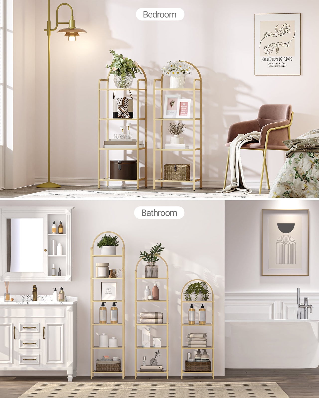 4 Tier Bookcase Bookshelf, Tempered Glass Bookshelves, Slim Shelving Unit for Bedroom, Bathroom