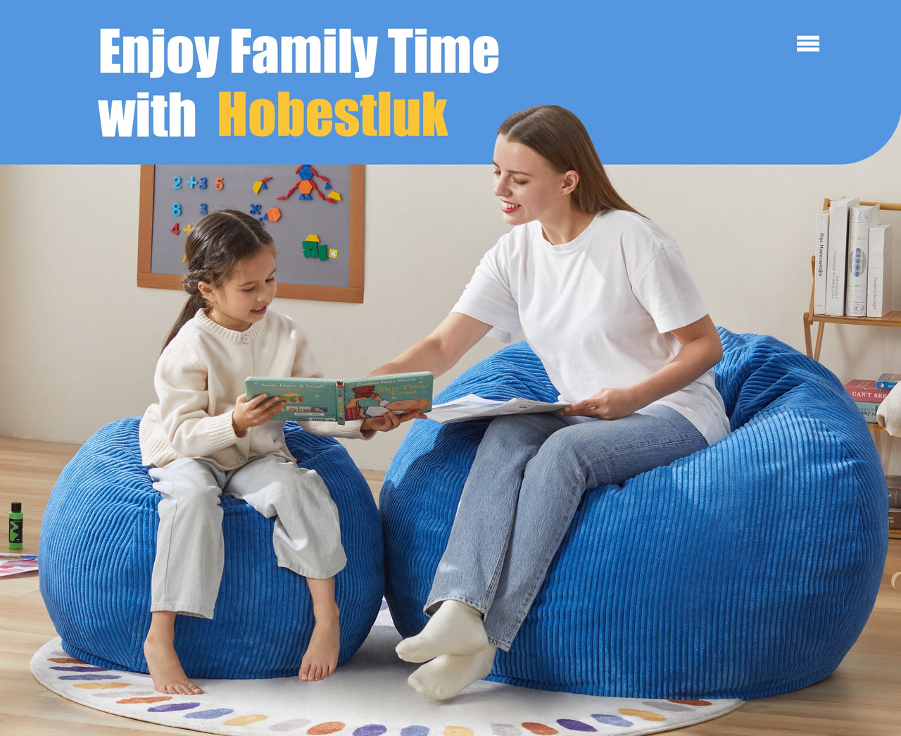 3.5FT Bean Bag Chair Adult Bean Bag Chair Large Bean Bag Chair with Filler Included Teardrop Bean Bag Chair with Removable Cover for Bedroom Living Room - (Large, Blue)