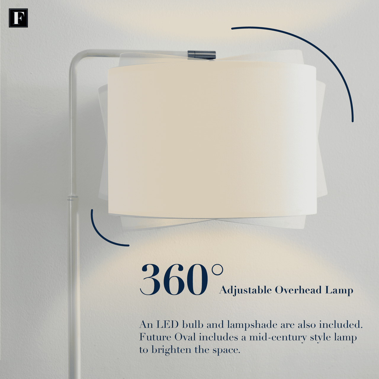 "FENLO Oval Mid-Century Modern Desk with USB-C Charging Station, 45.5"", White"