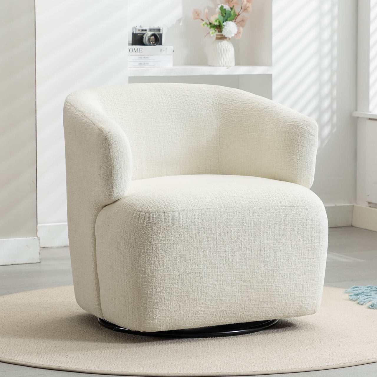30" Wide Chenille Upholstered Swivel Accent Chair Boucle Swivel Barrel Chair