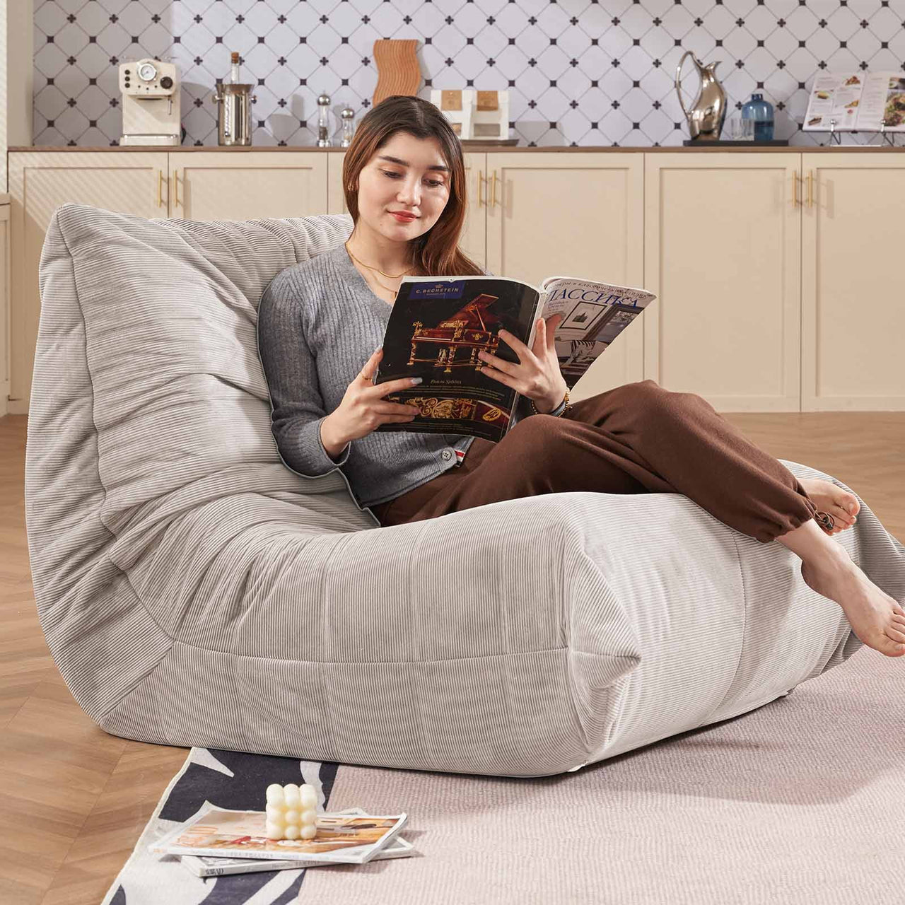 Adult Bean Bag Chair,Memory Foam Togo Sofa,Lazy Floor Sofa, Ergonomically Designed Fireplace Chair, Multi-functional Chair for Living Room and Bedroom