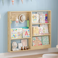 Advwin 5-Tier Wall Mounted Kids Bookshelf with Adjustable Shelves, Wooden Book Shelf Organizer, Behind Door Bookcase Display Shelf for Kids Room, Nursery, Playroom, Natural