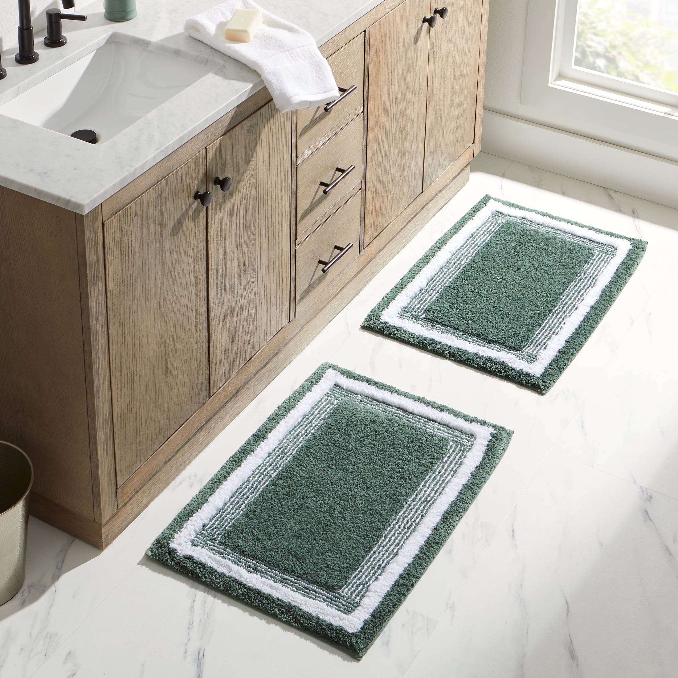 Better Homes & Gardens Bordered Striped 2-Pack Bath Rug Bundle, Blue Drop, 20” x 30”