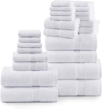 Casa Platino 100% Ring-Spun Cotton Bath Towels Set of 24 - 2 Bath Sheets, 2 Gym Towel, 2 Bath, 4 Fingertip, 6 Hand, 8 Washcloths, Gentle on Body, Quick Dry, Everyday Use – White