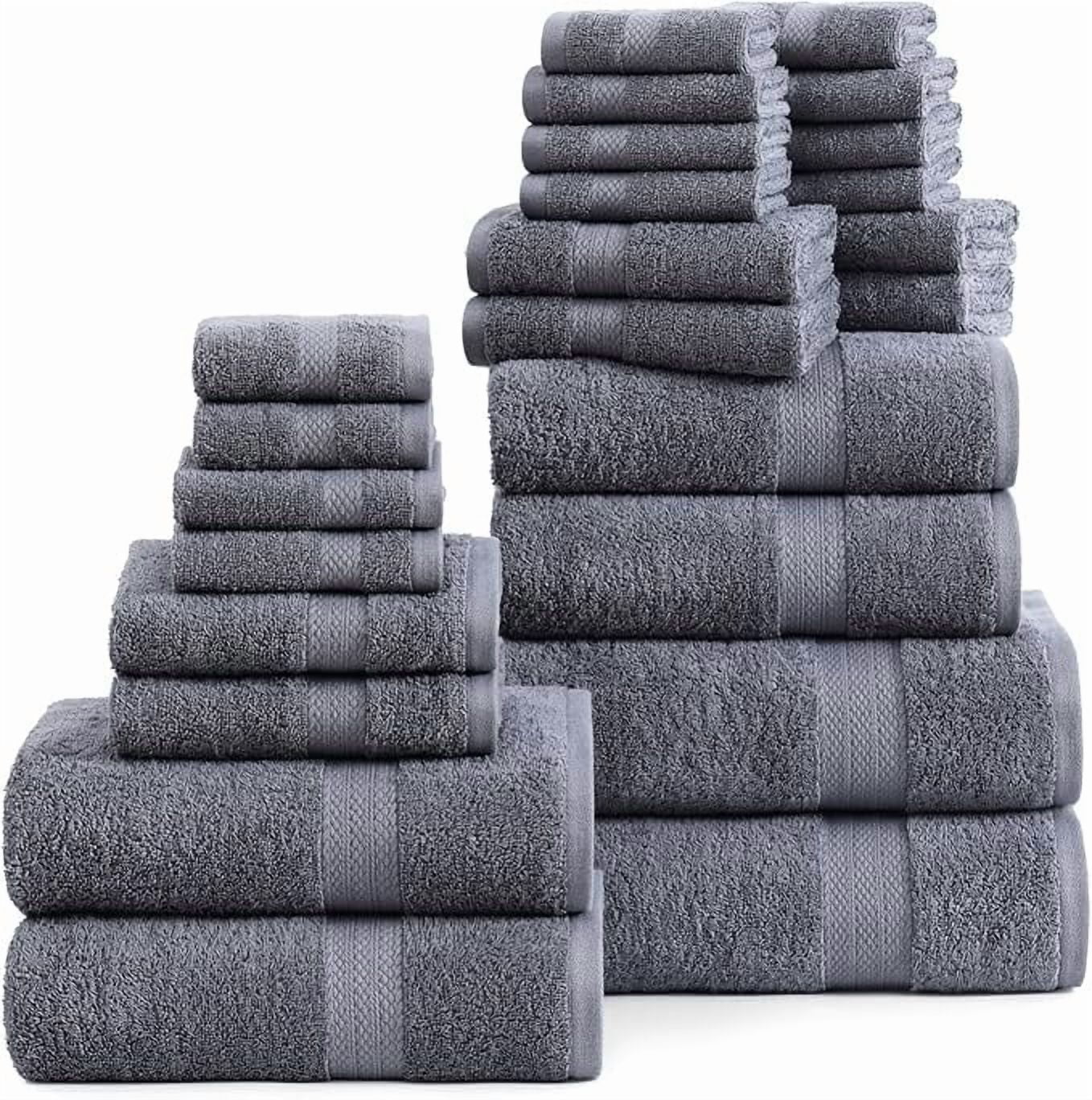Casa Platino 100% Ring-Spun Cotton Bath Towels Set of 24 - 2 Bath Sheets, 2 Gym Towel, 2 Bath, 4 Fingertip, 6 Hand, 8 Washcloths, Gentle on Body, Quick Dry, Everyday Use – White