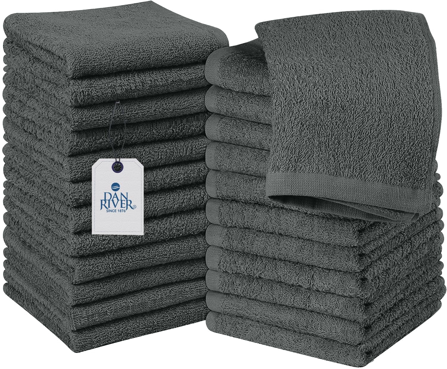 Dan River Washcloths pack of 24 High-Quality Soft Cotton Absorbent and Multipurpose Wash Clothes for Face & Body - Gray, 12x12in