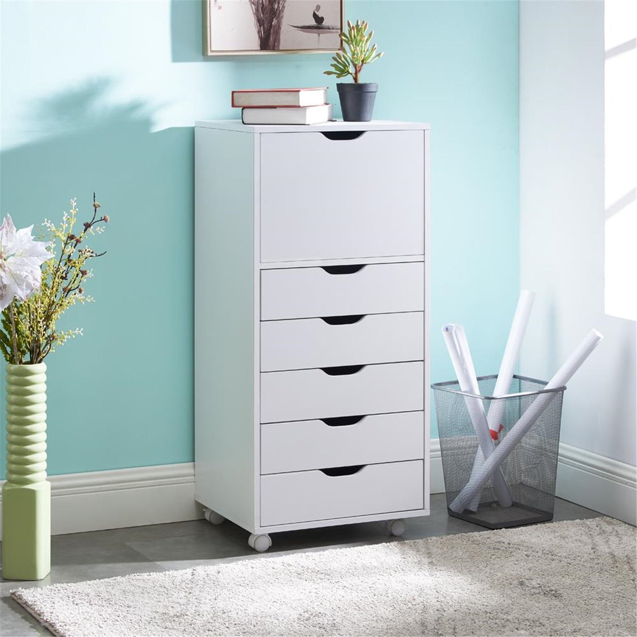 6 Drawer Dresser, Tall Dressers for Bedroom, Kids Dresser with Wheels, Storage Shelves with Drawers, Small Dresser for Closet, Makeup Dresser with 180 lbs Capacity - Grey