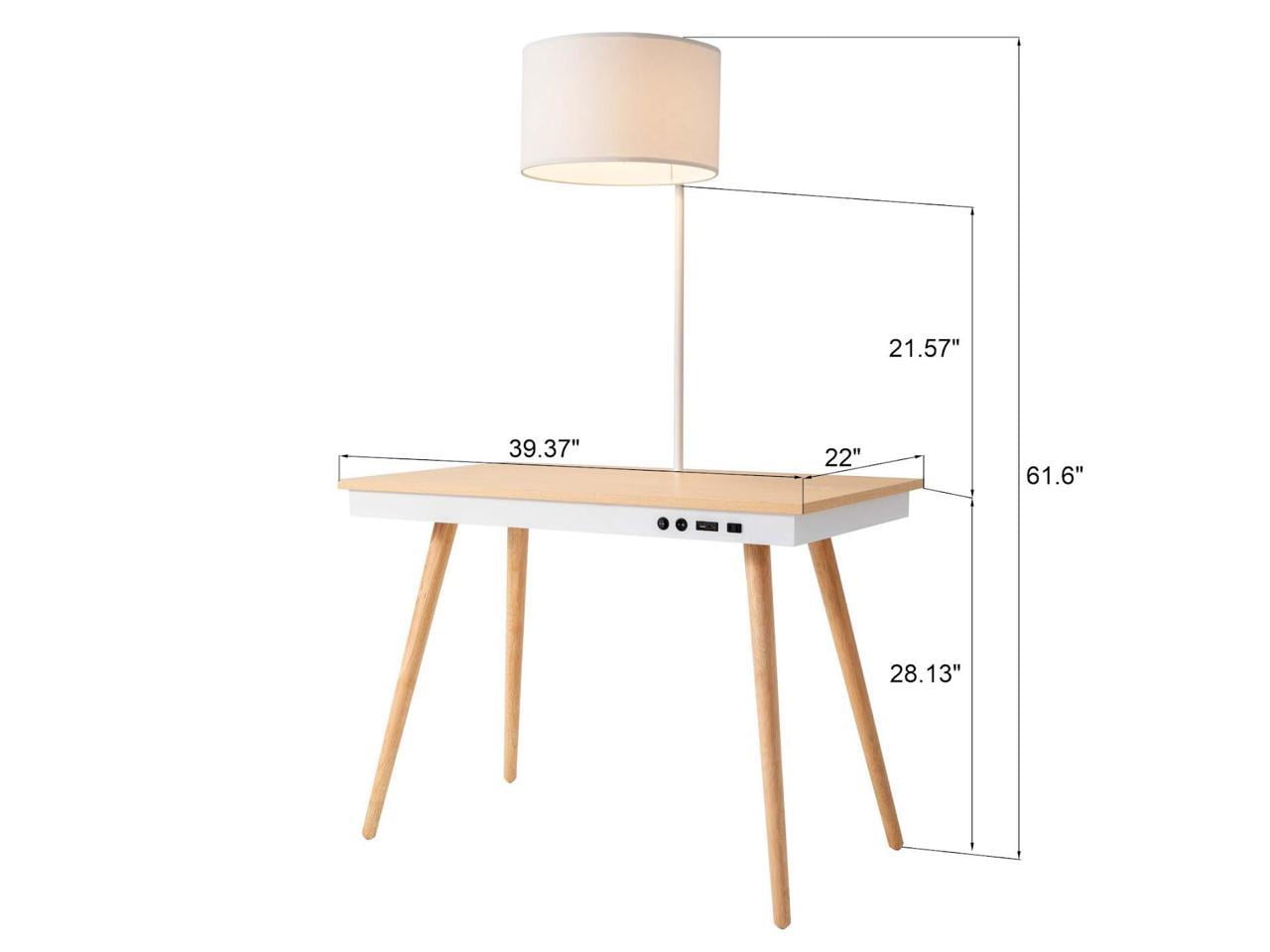 "FENLO Oval Mid-Century Modern Desk with USB-C Charging Station, 45.5"", White"