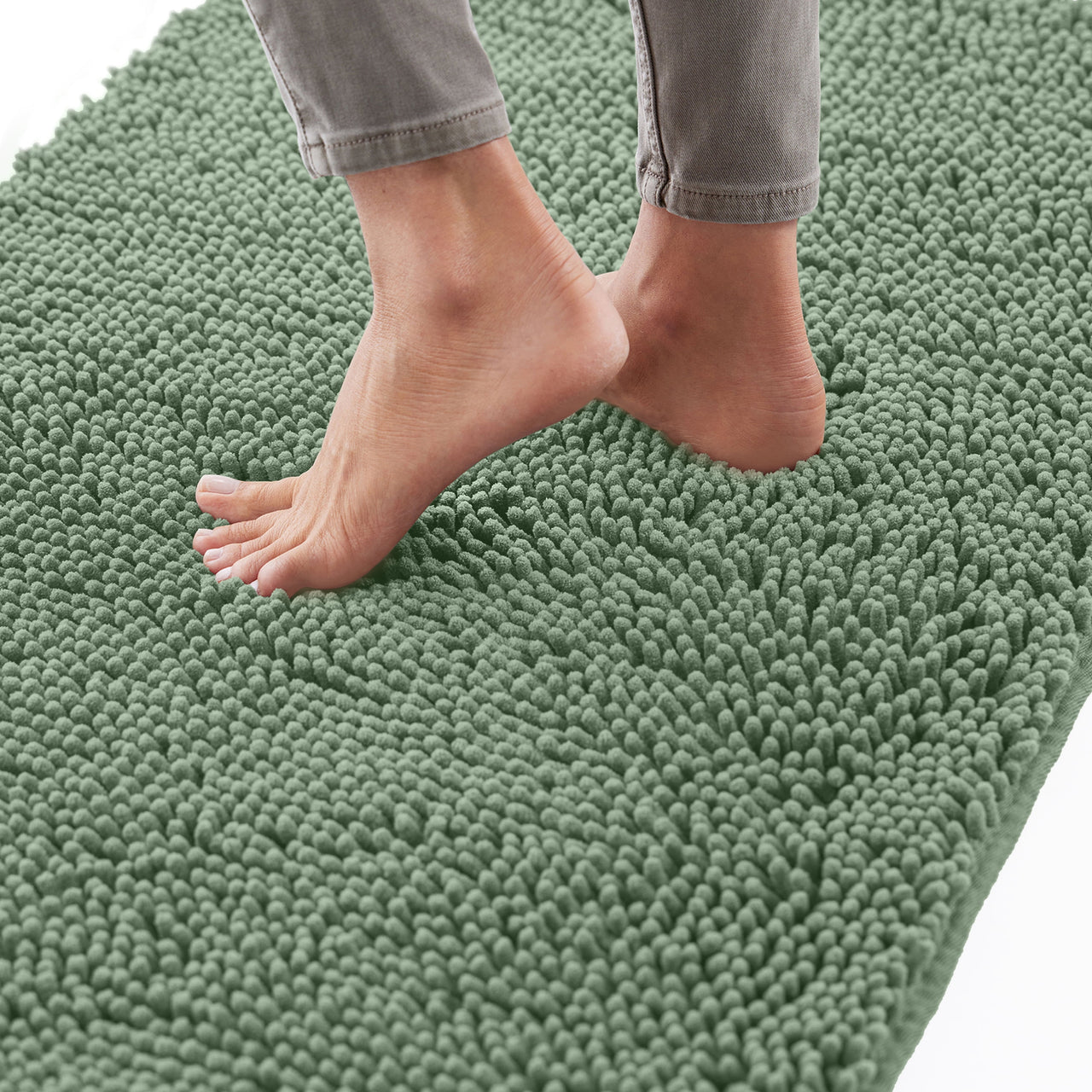 GORILLA GRIP Chenille Bath Rug 24x17, Rubber Backing Quick Dry Washable Microfiber Mats, Grey