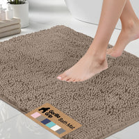 GORILLA GRIP Chenille Bath Rug 24x17, Rubber Backing Quick Dry Washable Microfiber Mats, Grey