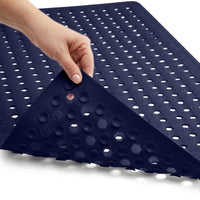 GORILLA GRIP Patented Bath Tub Shower Mat, Machine Washable Bathtub Floor Liner Mats, Suction Cups and Drain Holes to Keep Tubs Clean, Soft on Feet, Bathroom Essentials, 35x16 Inch, Clear