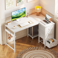 48 inch Computer Desk with 4 Fabric Drawers — Home Office Desks with Storage, Writing Desk with Side Hook,  Desk Study/Work Table for Bedroom and Small Space, White
