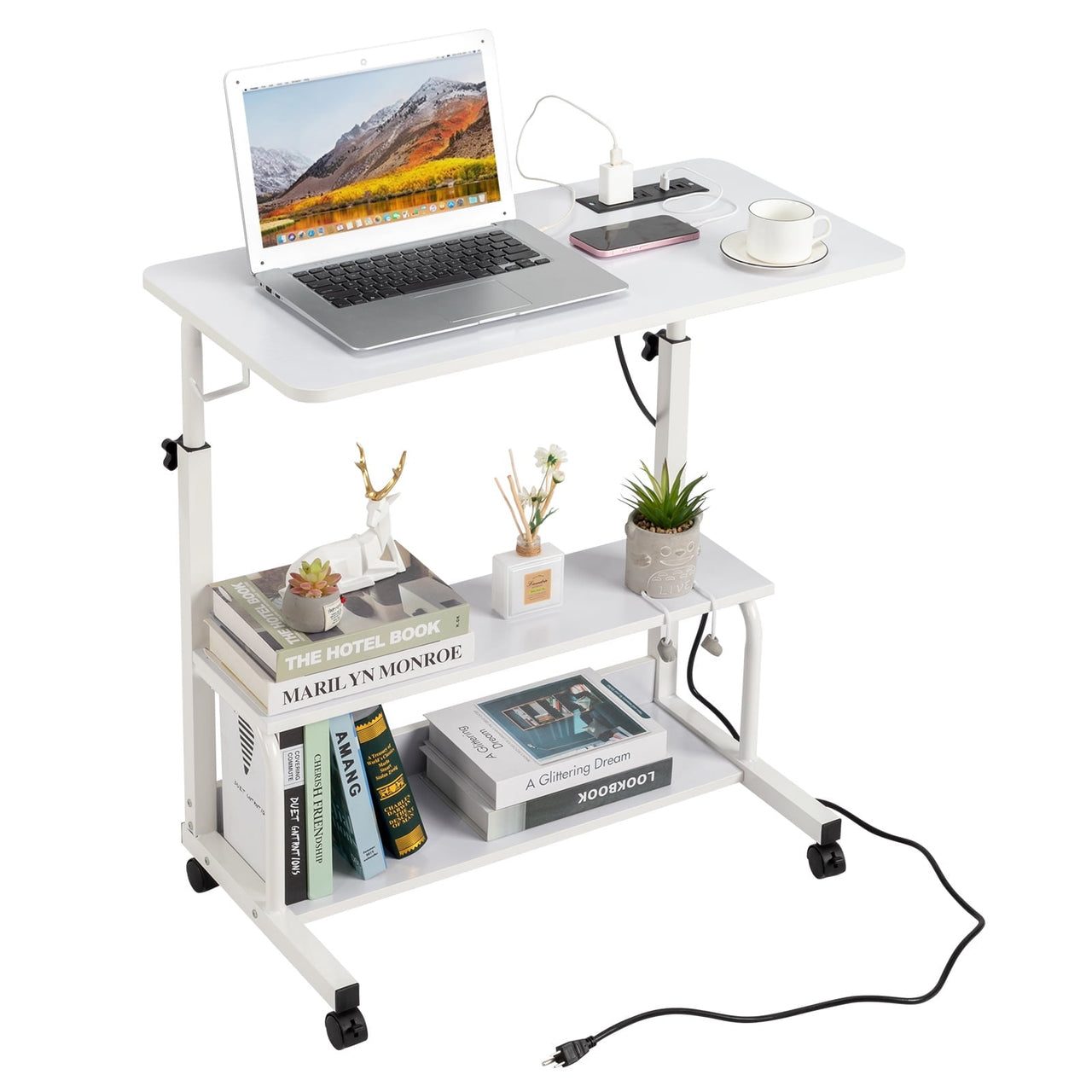Zimtown Side Table Rolling Computer Desk Stand Coffee Sofa End Cart Laptop PC Tray Home