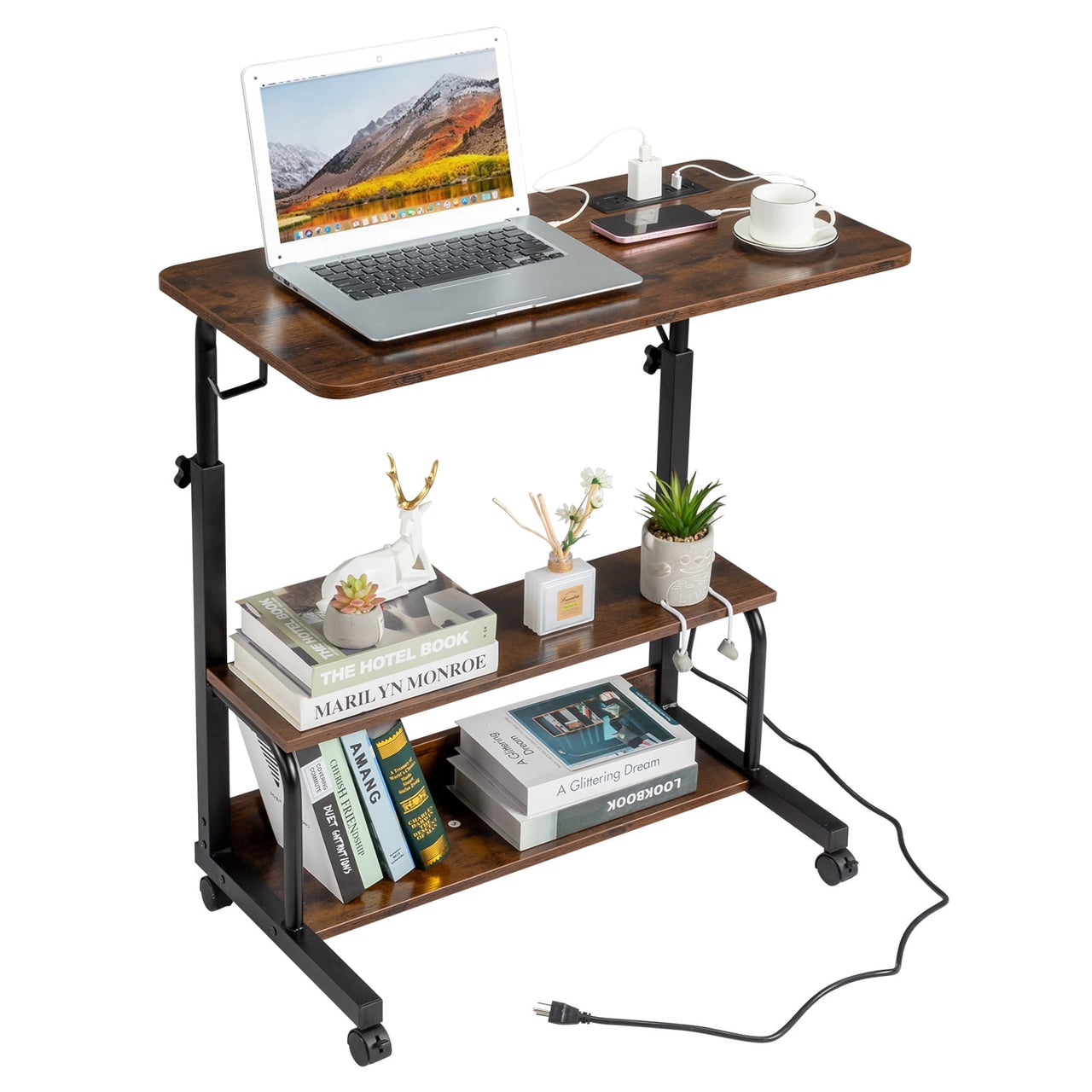 Zimtown Side Table Rolling Computer Desk Stand Coffee Sofa End Cart Laptop PC Tray Home