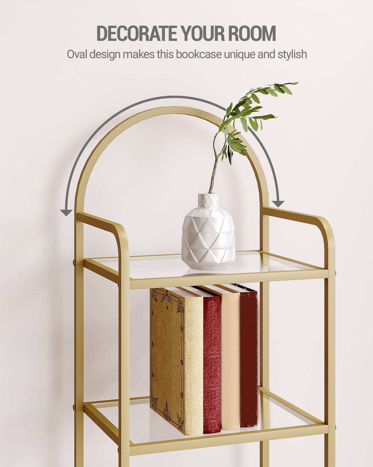 4 Tier Bookcase Bookshelf, Tempered Glass Bookshelves, Slim Shelving Unit for Bedroom, Bathroom