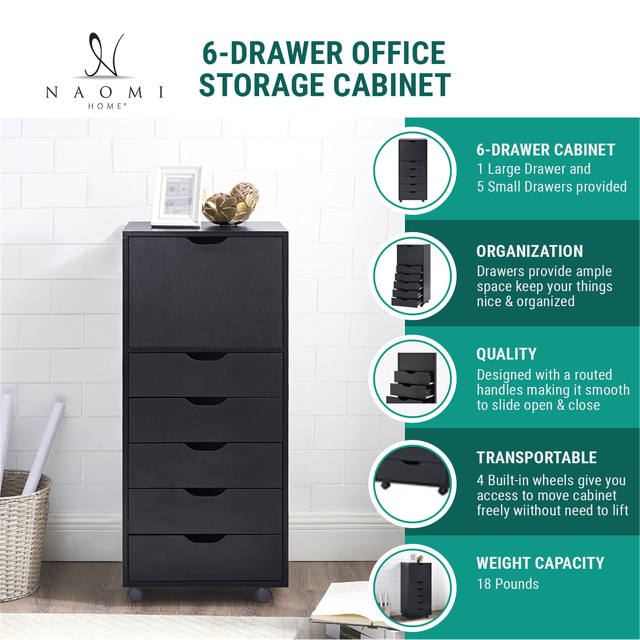 6 Drawer Dresser, Tall Dressers for Bedroom, Kids Dresser with Wheels, Storage Shelves with Drawers, Small Dresser for Closet, Makeup Dresser with 180 lbs Capacity - Grey