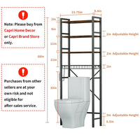 Capri Over The Toilet Storage Shelf, 4-Tier Freestanding Bathroom Organizers and Storage, above Toilet Space Saver Rack with Adjustable Shelves, Toilet Paper Holder and 9-Hooks, Rustic Brown