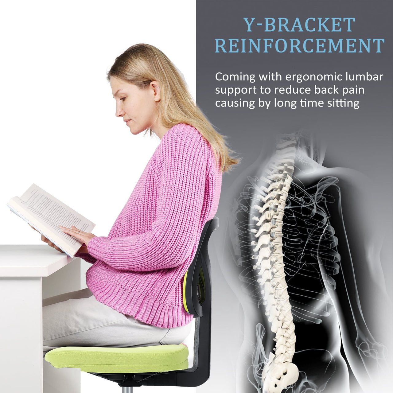 Yoyomax Computer Chair, Armless Ergonomic Desk Chair, Adjustable Swivel Small Office Chair with Lumbar Support and Wheels for Small Spaces, Green