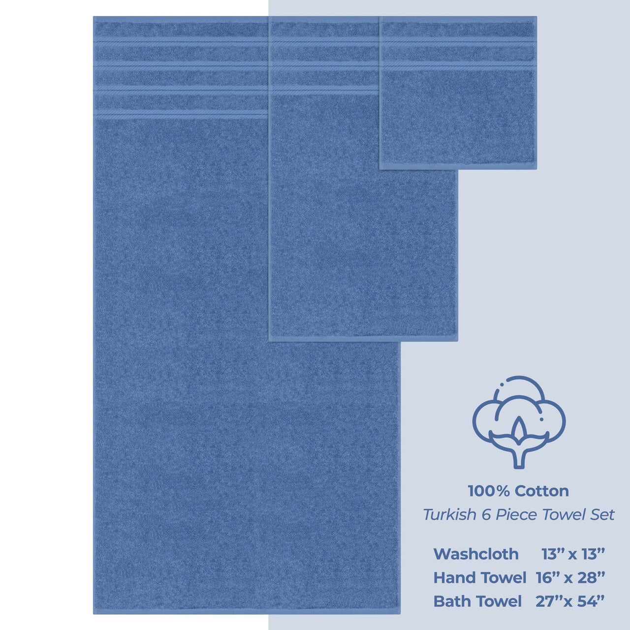 American Soft Linen Turkish 6 Piece Towel Set, 100% Cotton Premium Soft Bathroom Towels, Electric Blue