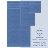 American Soft Linen Turkish 6 Piece Towel Set, 100% Cotton Premium Soft Bathroom Towels, Electric Blue