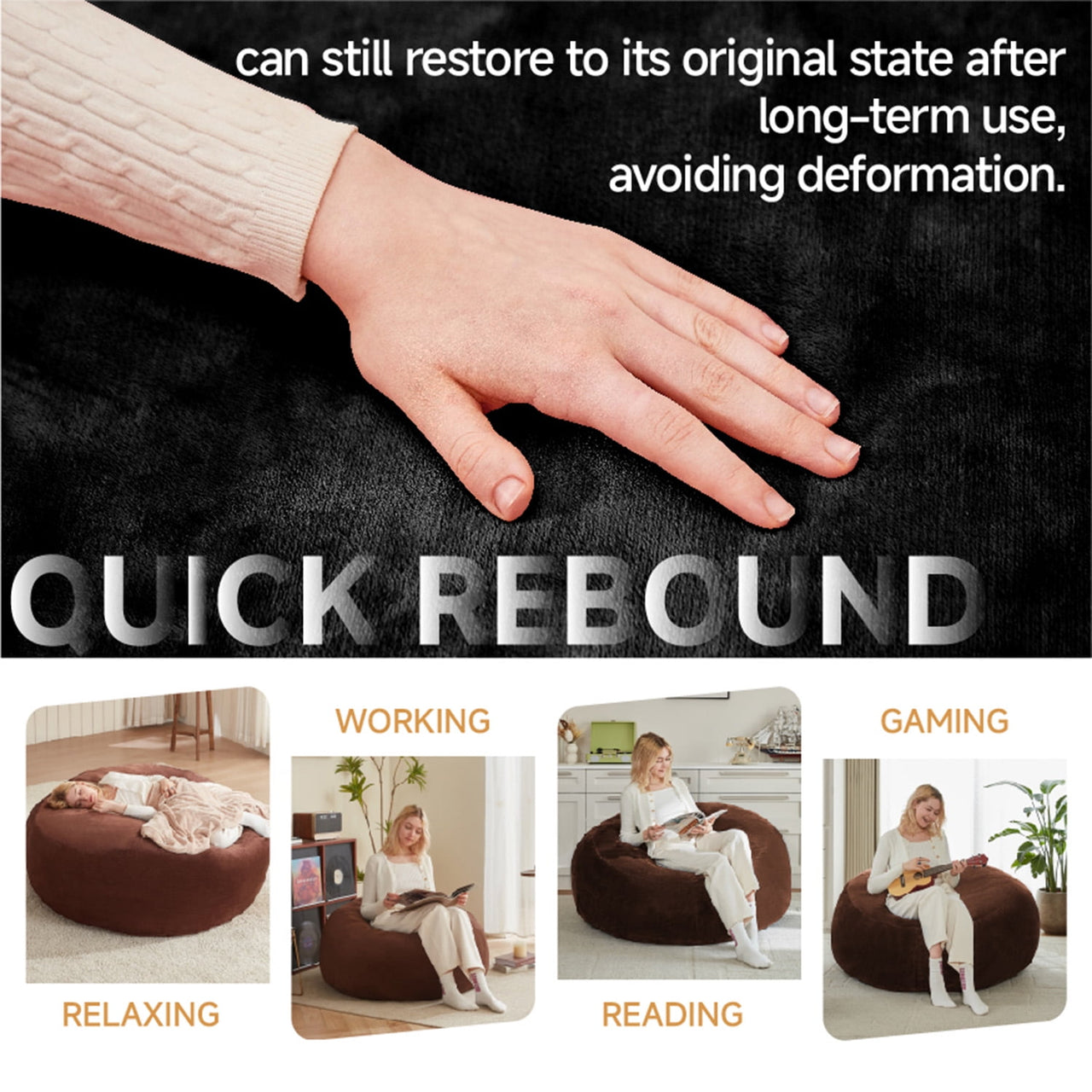 zyoiszvq 3ft Bean Bag Chair for Adults with Filling Memory Foam,Adult Bean Bag Chair with Removable Flannel Cover,Living Room,Bedroom,Dorm