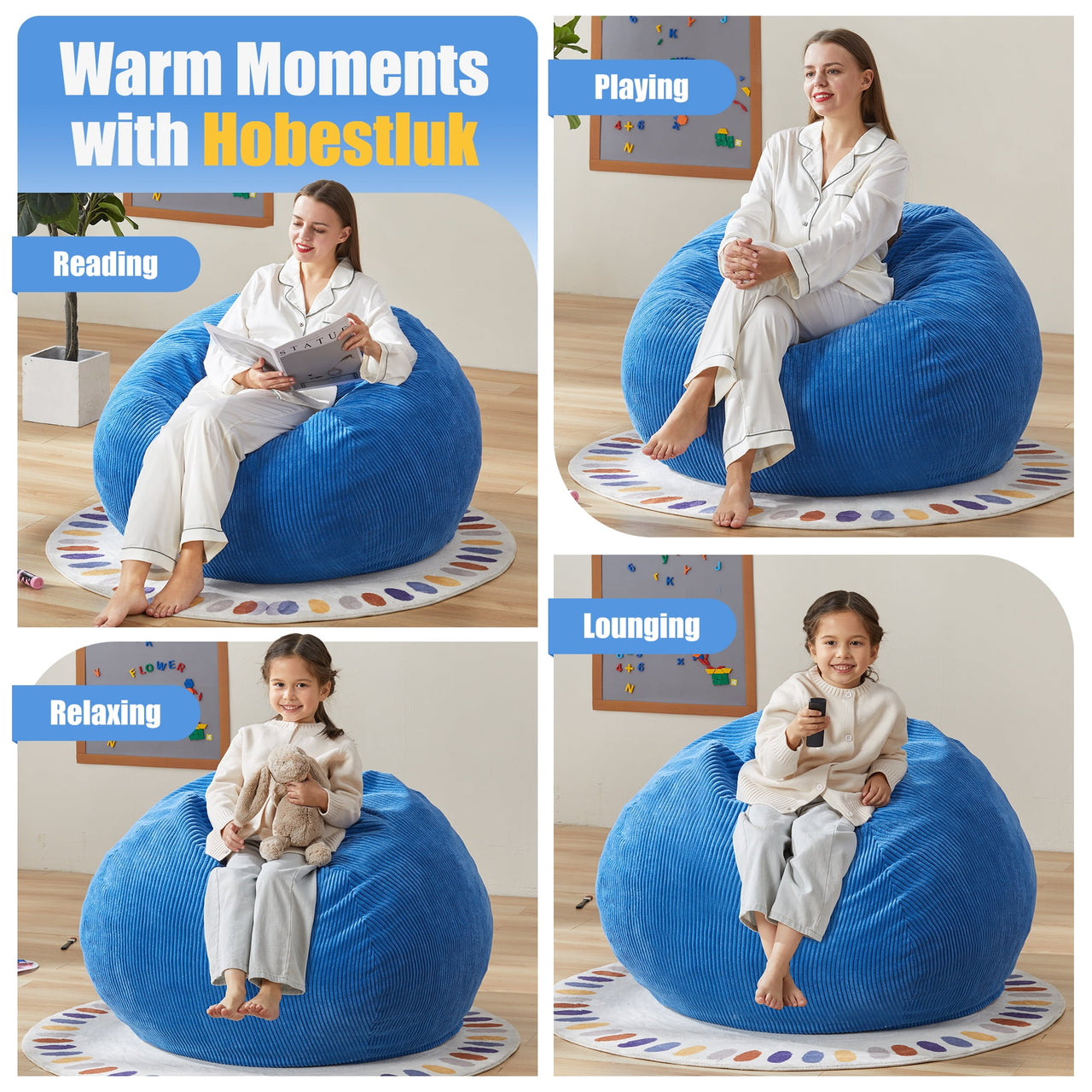 3.5FT Bean Bag Chair Adult Bean Bag Chair Large Bean Bag Chair with Filler Included Teardrop Bean Bag Chair with Removable Cover for Bedroom Living Room - (Large, Blue)